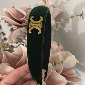 Dark Green Velvet Headband with Gold Emblem